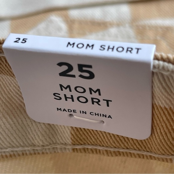 PacSun Women’s Checkerboard Mom Shorts Size 25 Tan Checker Denim High Waist - Picture 10 of 11